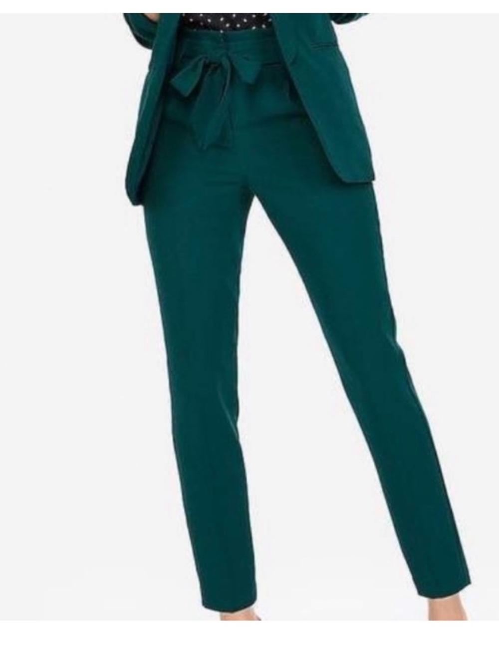 Express Teal Straight-Leg Paperbag Waist Pants